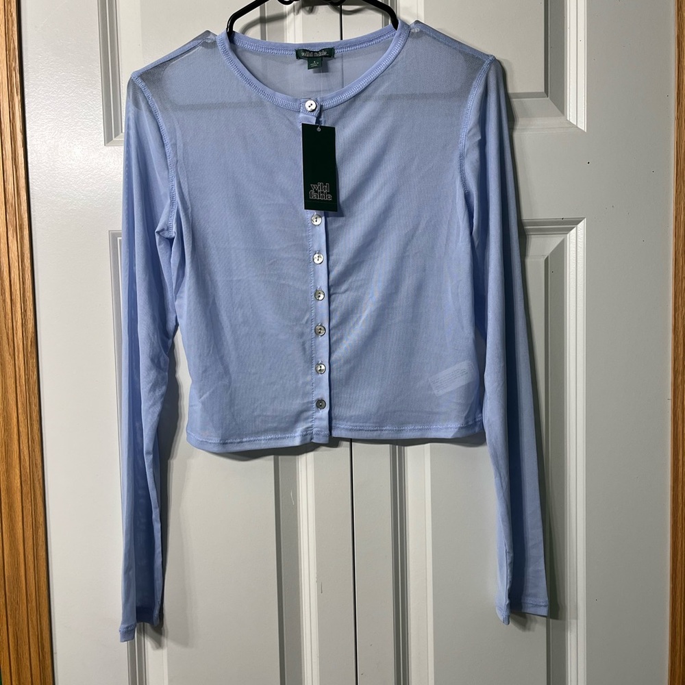 NWT Wild Fable Women's Size S Lavender Sheer Mesh Long Sleeve Button Crop Top